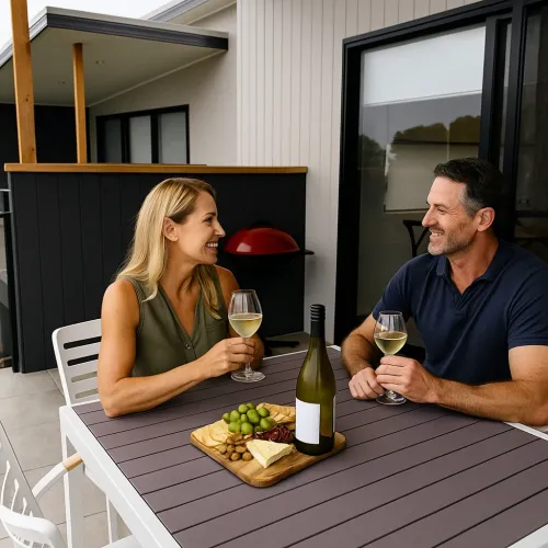 Couple outside balcony
