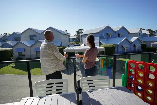 Couple overlooking resort