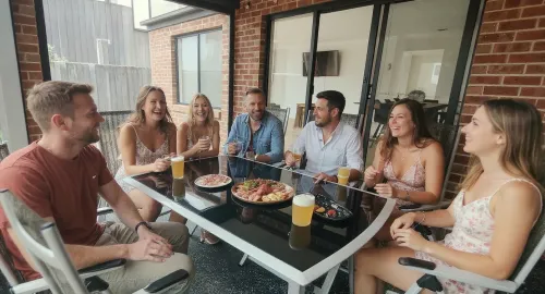 Patio scene with adults 
