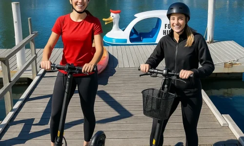 Electric scooters at Captains Cove jetty in Paynesville near Captain’s Edge holiday accommodation