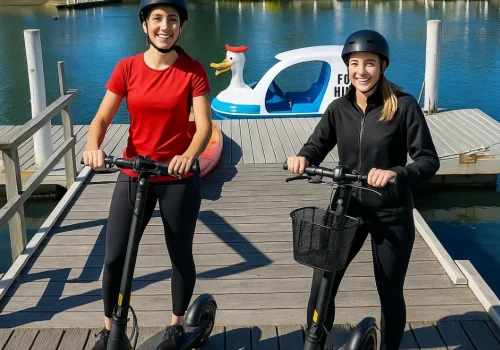 Electric scooters at Captains Cove jetty in Paynesville near Captain’s Edge holiday accommodation
